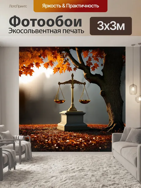 Фотообои описание: в центре изображения находится весы правосудия