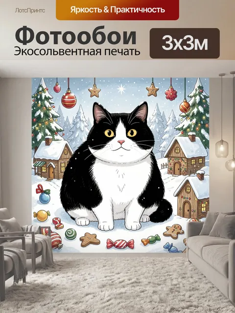 Фотообои Кот в зимней сказке