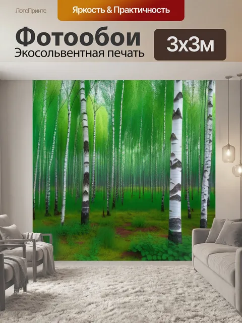 Фотообои лес пейзаж с березой