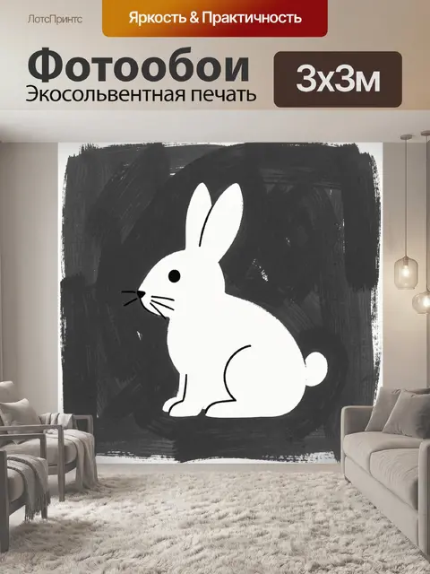 Фотообои Белый кролик на черном фоне