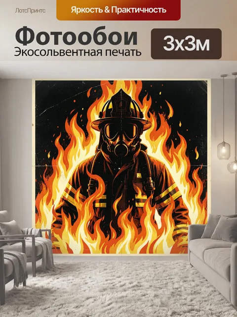 Фотообои Пожарный в огне и маске