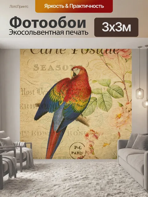 Фотообои Открытка Птицы Винтаж Ара