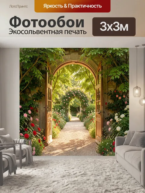 Фотообои Цветущий сад через арку