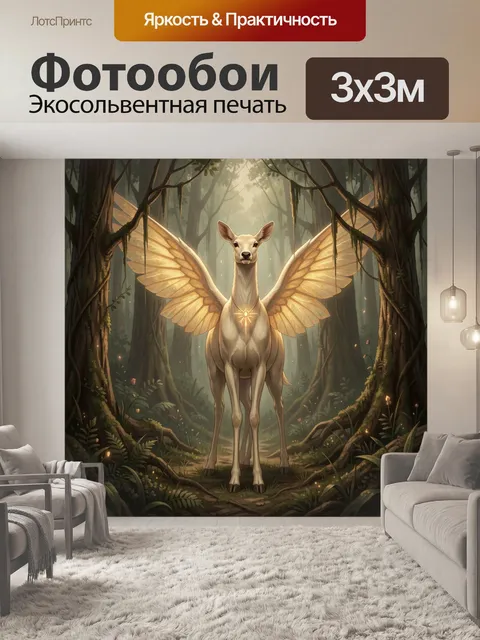 Фотообои Мифический лось с крыльями в лесу