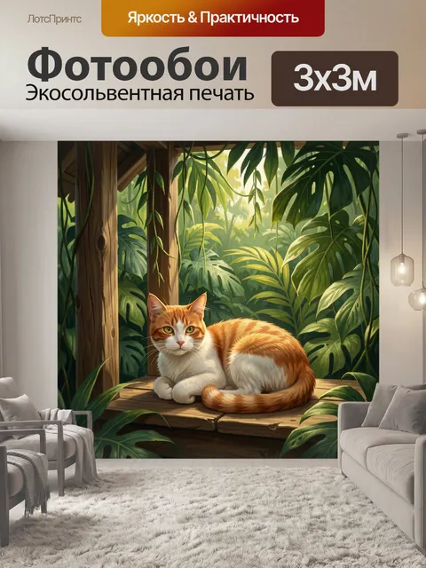 Фотообои Рыжий кот в тропических зарослях