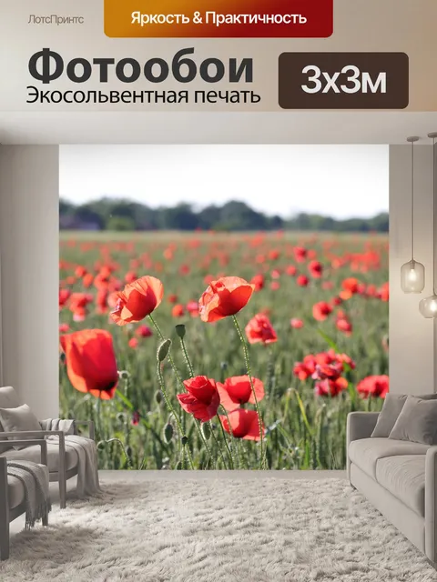 Фотообои Красный мак в пшеничном поле