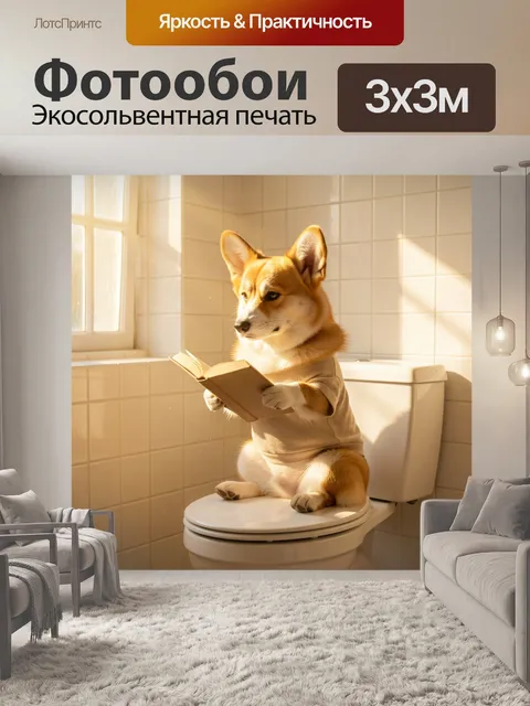 Фотообои Щенок с книгой в ванной