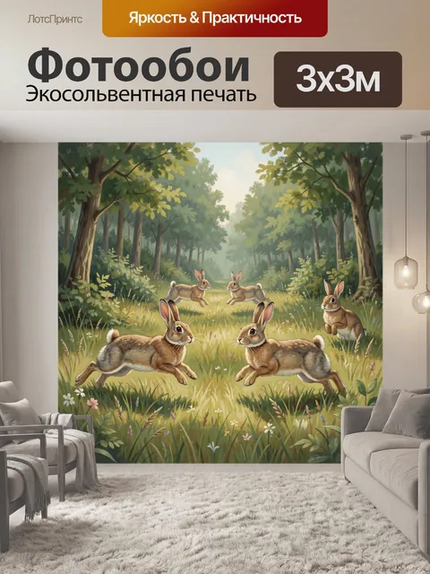 Фотообои Зайцы на лесной поляне