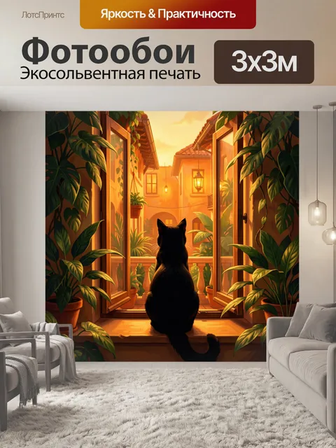 Фотообои Черный кот у открытого окна