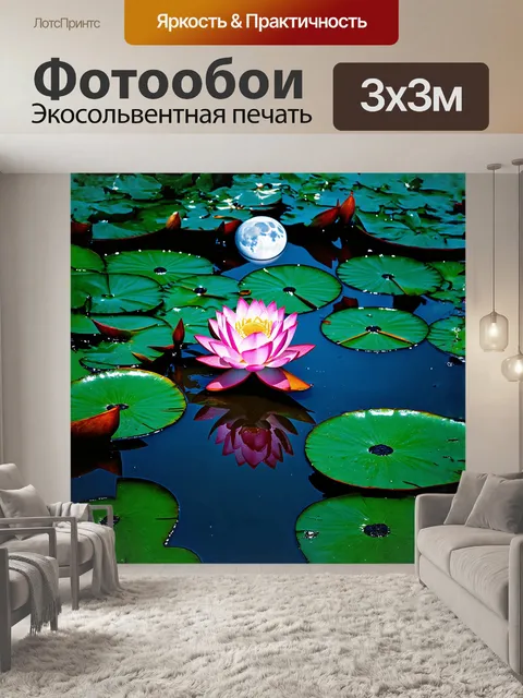 Фотообои баяние розовых лотосов на поверхности неглубокого пруда