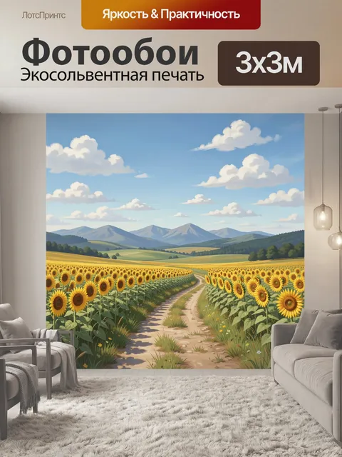 Фотообои Летняя дорога среди подсолнухов