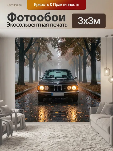 Фотообои Ретро автомобиль в осеннем парке