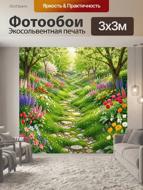 Фотообои Цветочная аллея в зелёном саду