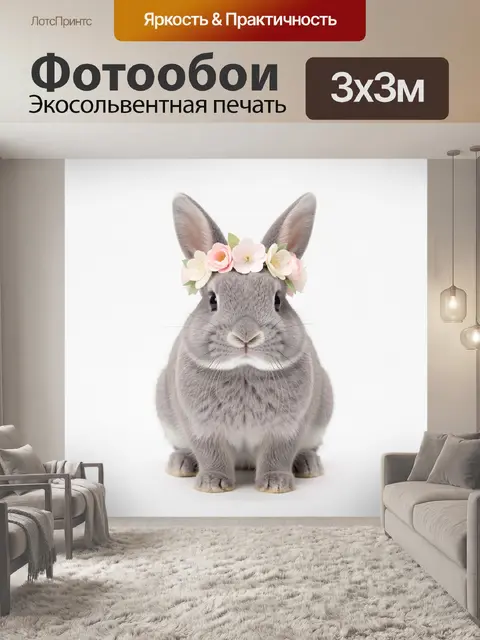 Фотообои Кролик с цветочным венком