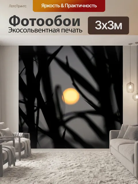 Фотообои желтая луна среди камышей
