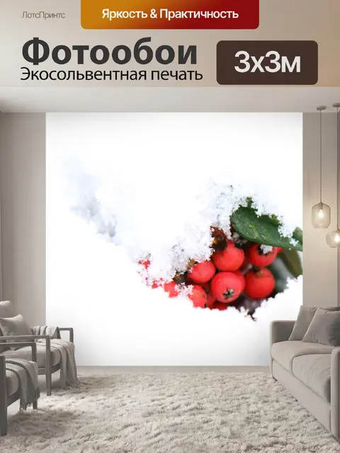 Фотообои красные ягоды в снегу