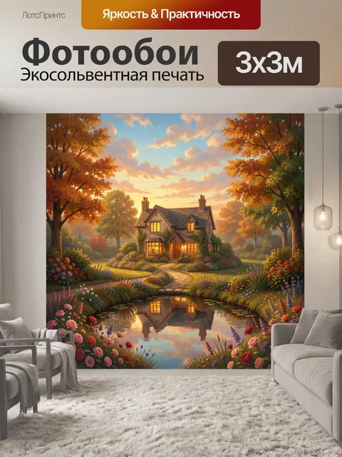 Фотообои Уютный дом в осеннем саду