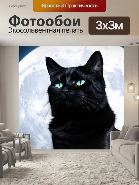 Фотообои черная кошка на фоне полнолуния