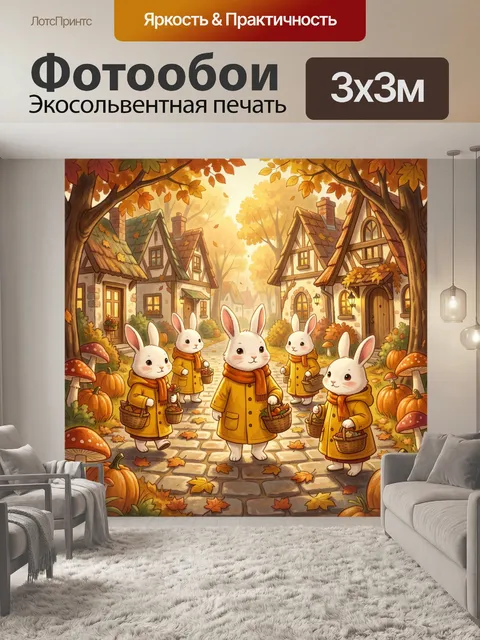 Фотообои Осенние кролики в деревне