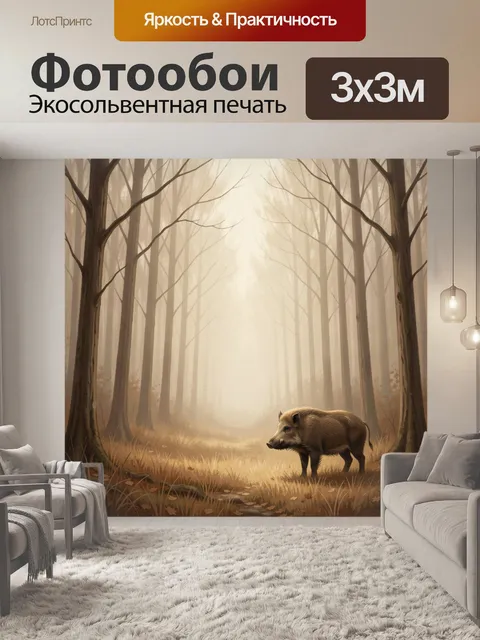 Фотообои Кабан в туманном лесу