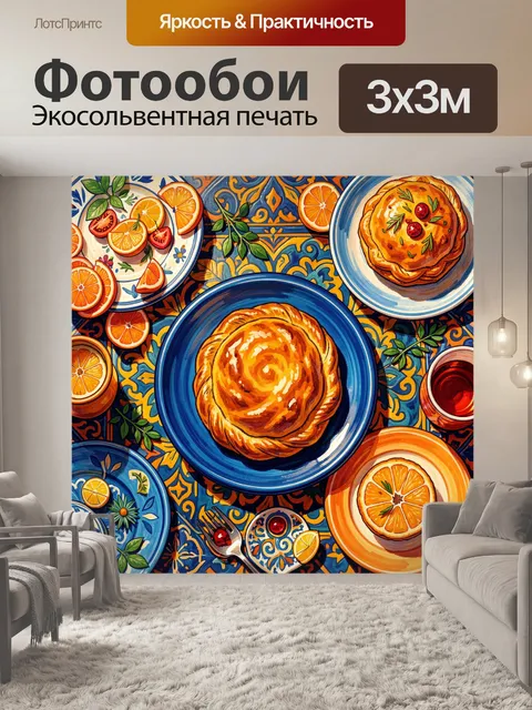Фотообои Натюрморт с цитрусами и выпечкой