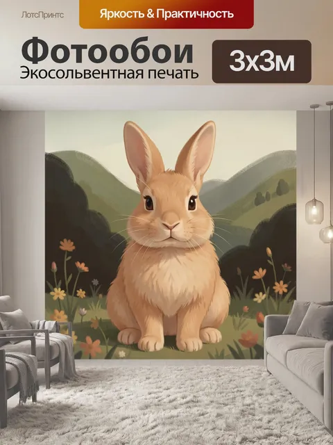 Фотообои Милый кролик в цветущем поле