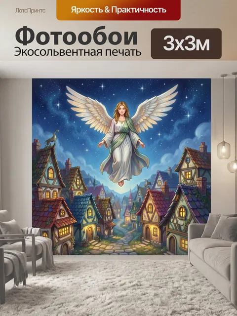 Фотообои Ангел над сказочной деревней