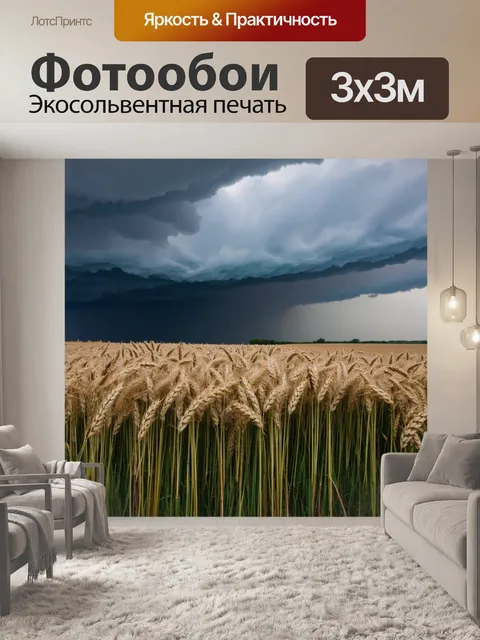 Фотообои поле ржи, покачивающееся на фоне бурного неба, с грозовыми облаками, готовыми разразиться