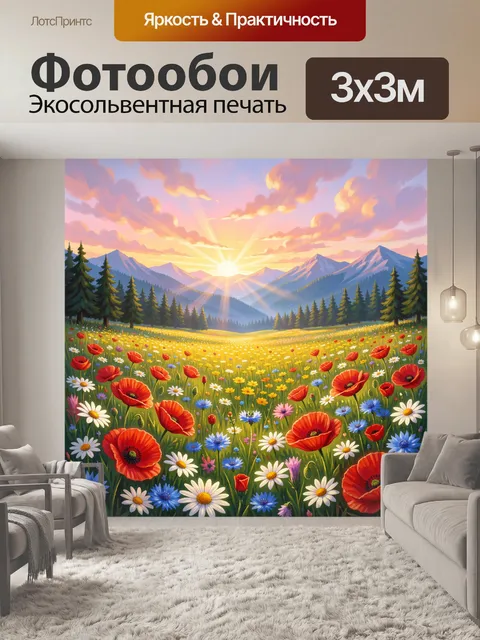 Фотообои Цветущий альпийский луг на рассвете