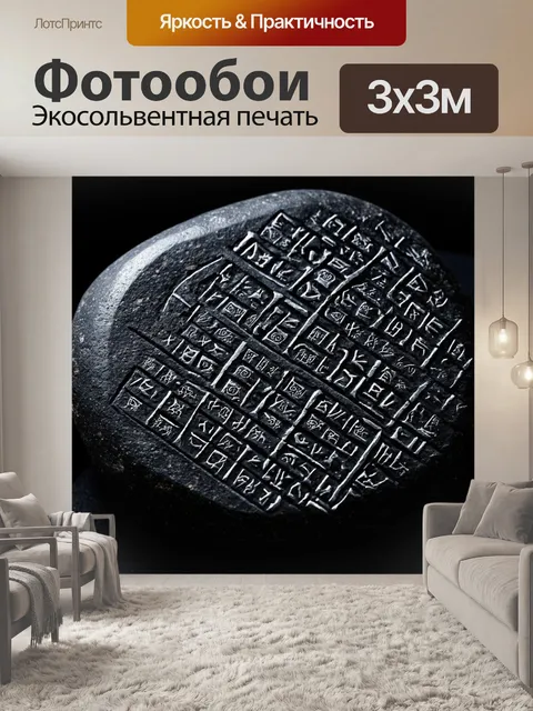 Фотообои черный с древними рунами, выгравированными на черном камне