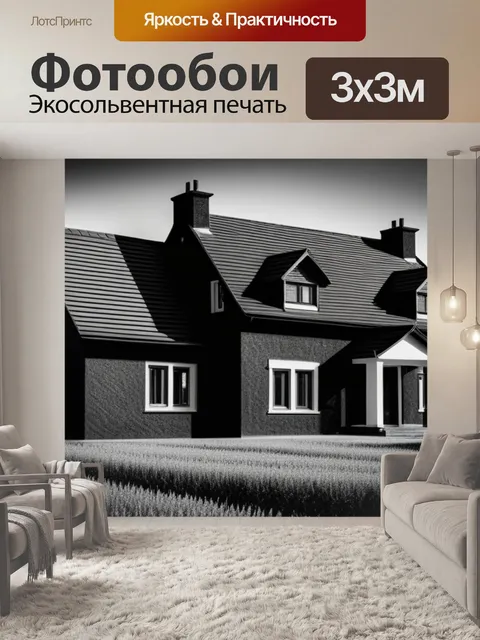 Фотообои пейзаж с домом нарисованный чернобелый