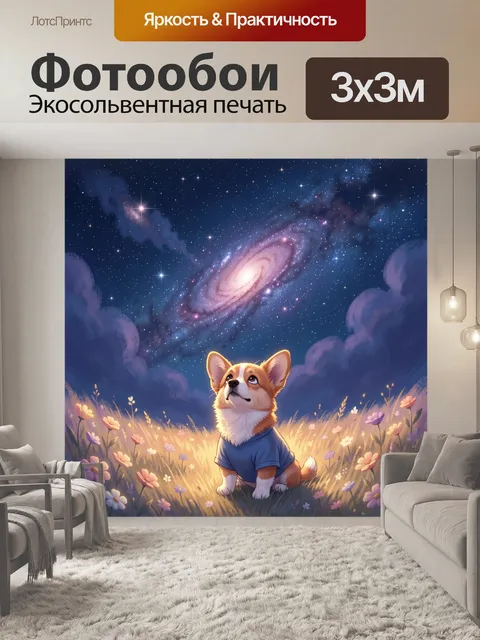 Фотообои Корги под звездной галактикой