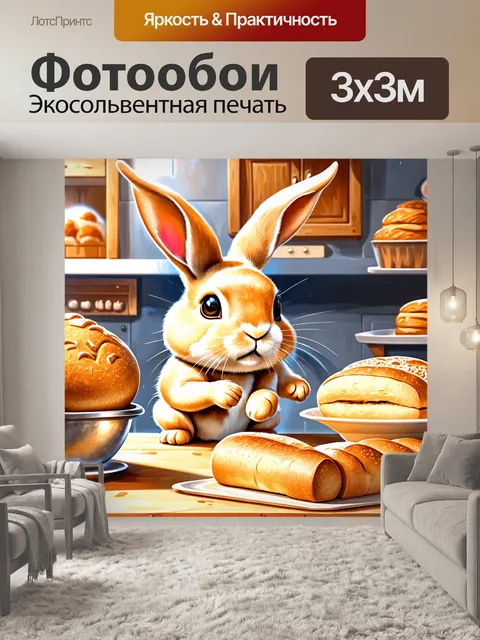 Фотообои озорной кролик, работающий в пекарне, учит детей выпекать хлеб