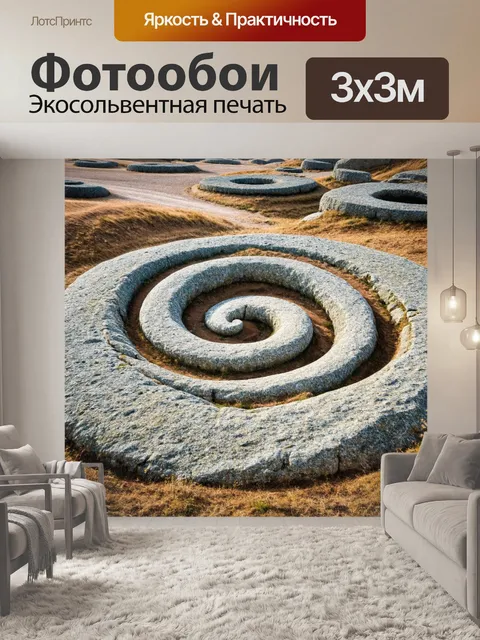 Фотообои камень, где изображены уникальные геологические формирования, такие как каменные круги и спирали, которые…