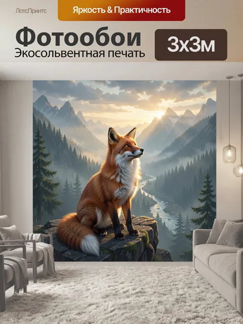 Фотообои Лиса на фоне горного рассвета