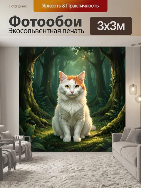 Фотообои Белый кот в лесу