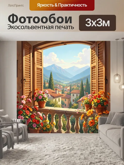 Фотообои Окно с видом на горы