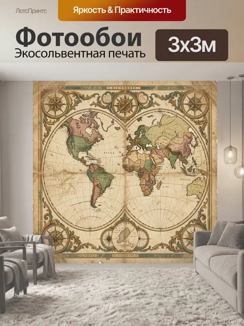 Фотообои Старинная карта мира с компасами