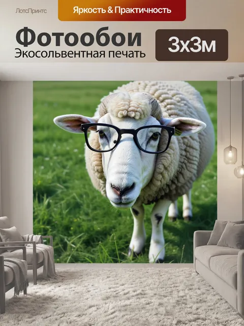 Фотообои овца в очках, пастушон на поляне