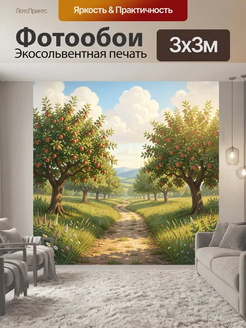 Фотообои Садовая аллея с яблонями