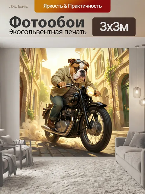 Фотообои Пёс-байкер в старом городе