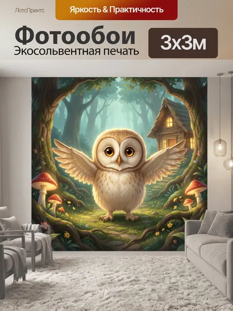 Фотообои Милый совенок в волшебном лесу