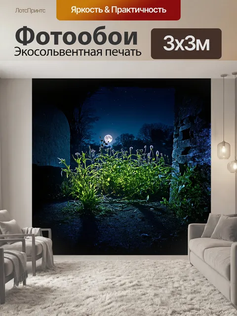 Фотообои магическая ночь в заброшенном саду, где растения словно замерли в ожидании