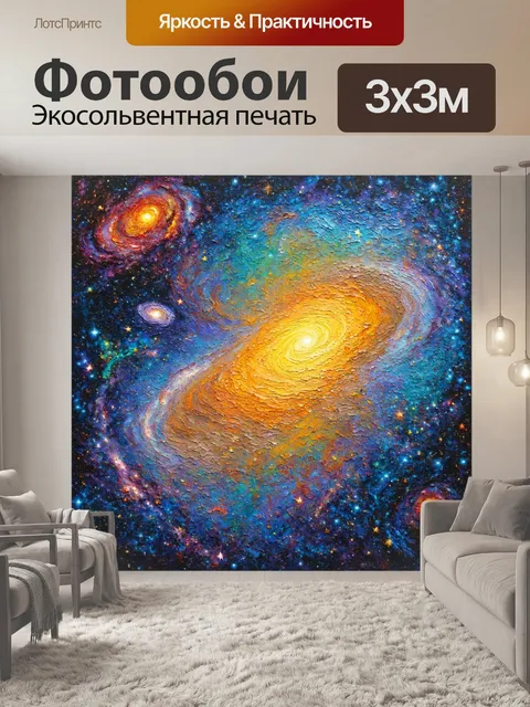 Фотообои космос в стиле постимпрессионизм, с элементами сюрреализма, создающими необычные галактики