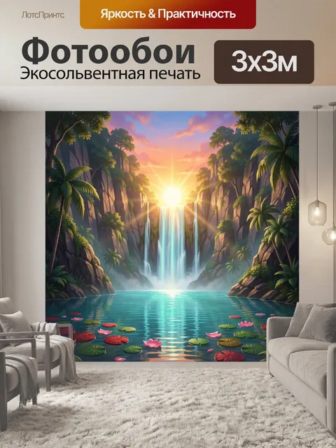 Фотообои Тропический водопад на закате