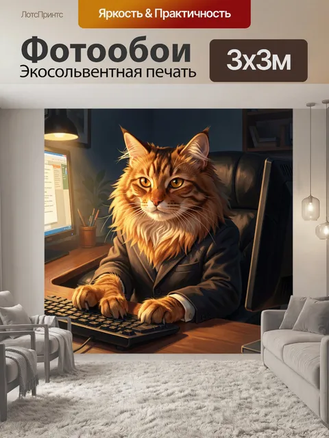 Фотообои Рыжий кот за компьютером