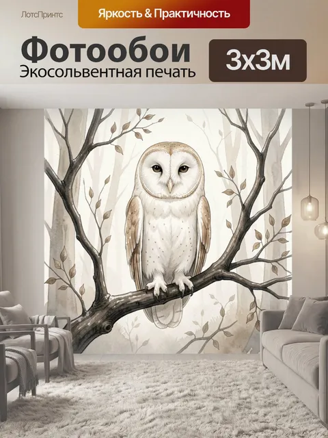 Фотообои Белая сова на ветке