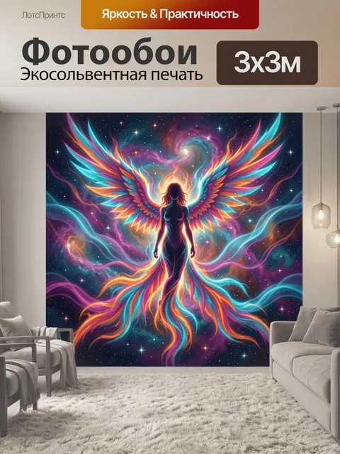 Фотообои Феникс-ангел среди космоса