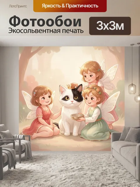 Фотообои Феи с котенком в лесу