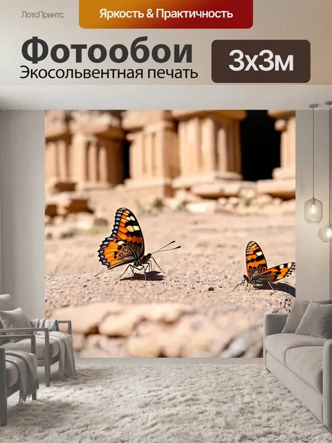 Фотообои бабочки, сидящие на древних руинах